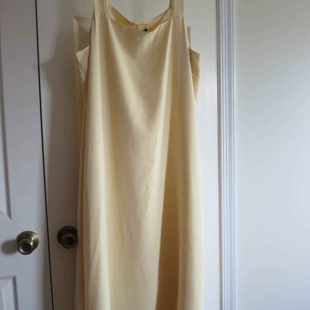 Eileen Fisher Silk Georgette Crepe Square Neck Dress Pale Yellow 1X